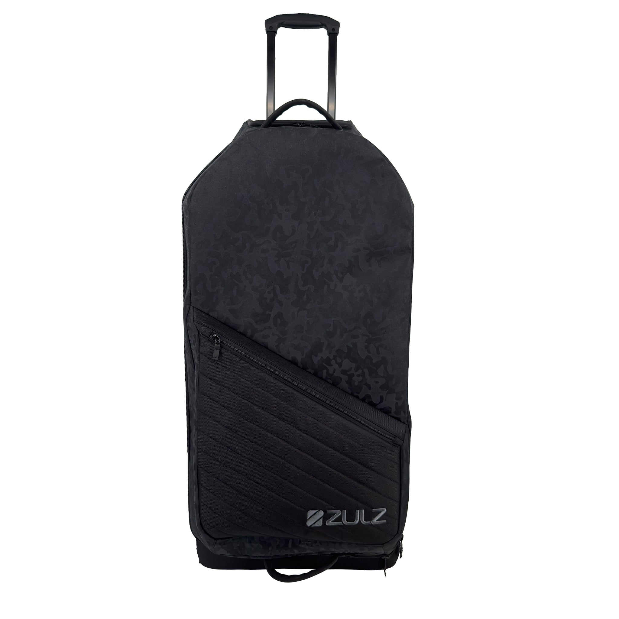 Black Camo rolling gearbag on a white background