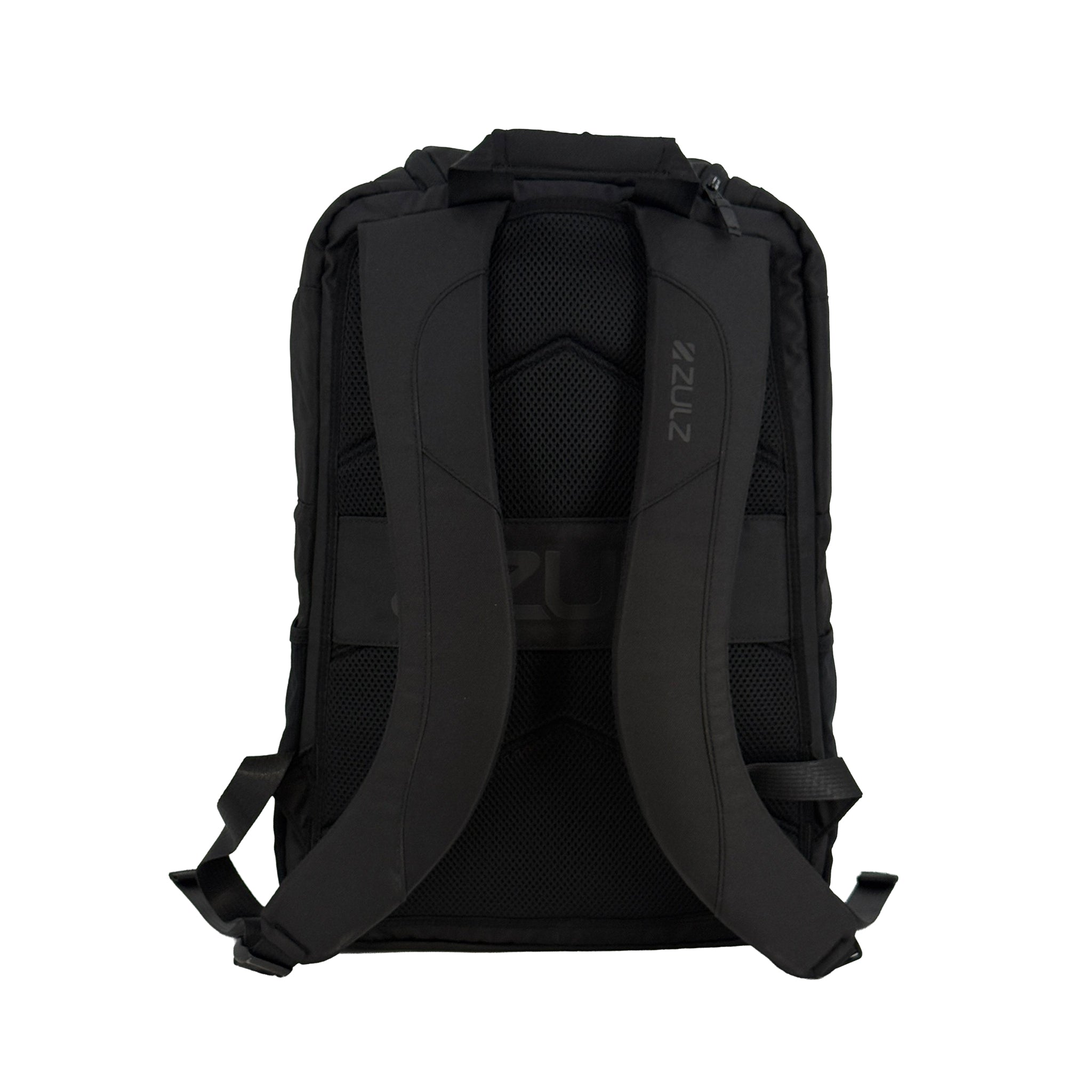 Black backpack with visible brand logo on a white background