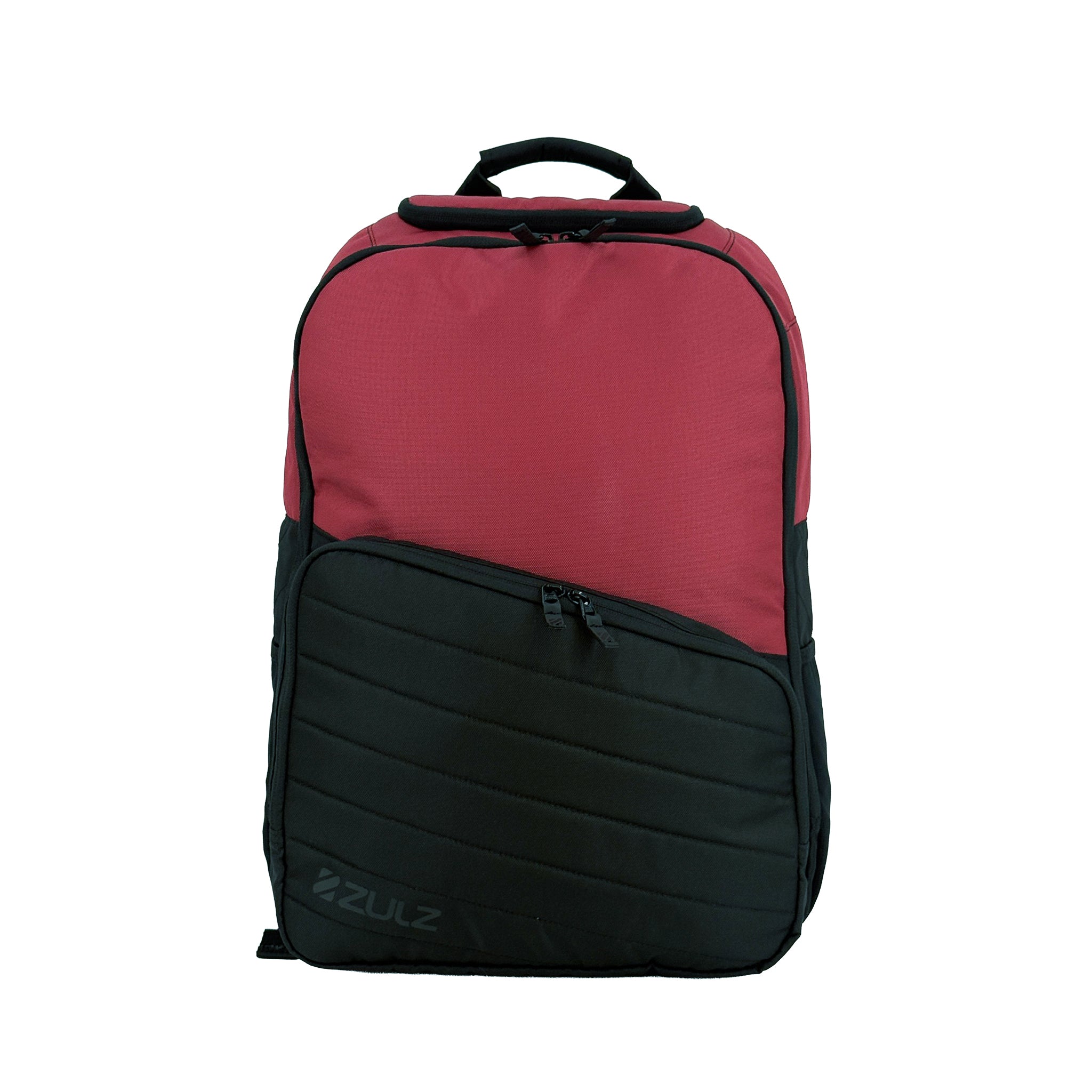 Red and black backpack with Zulz branding on a white background