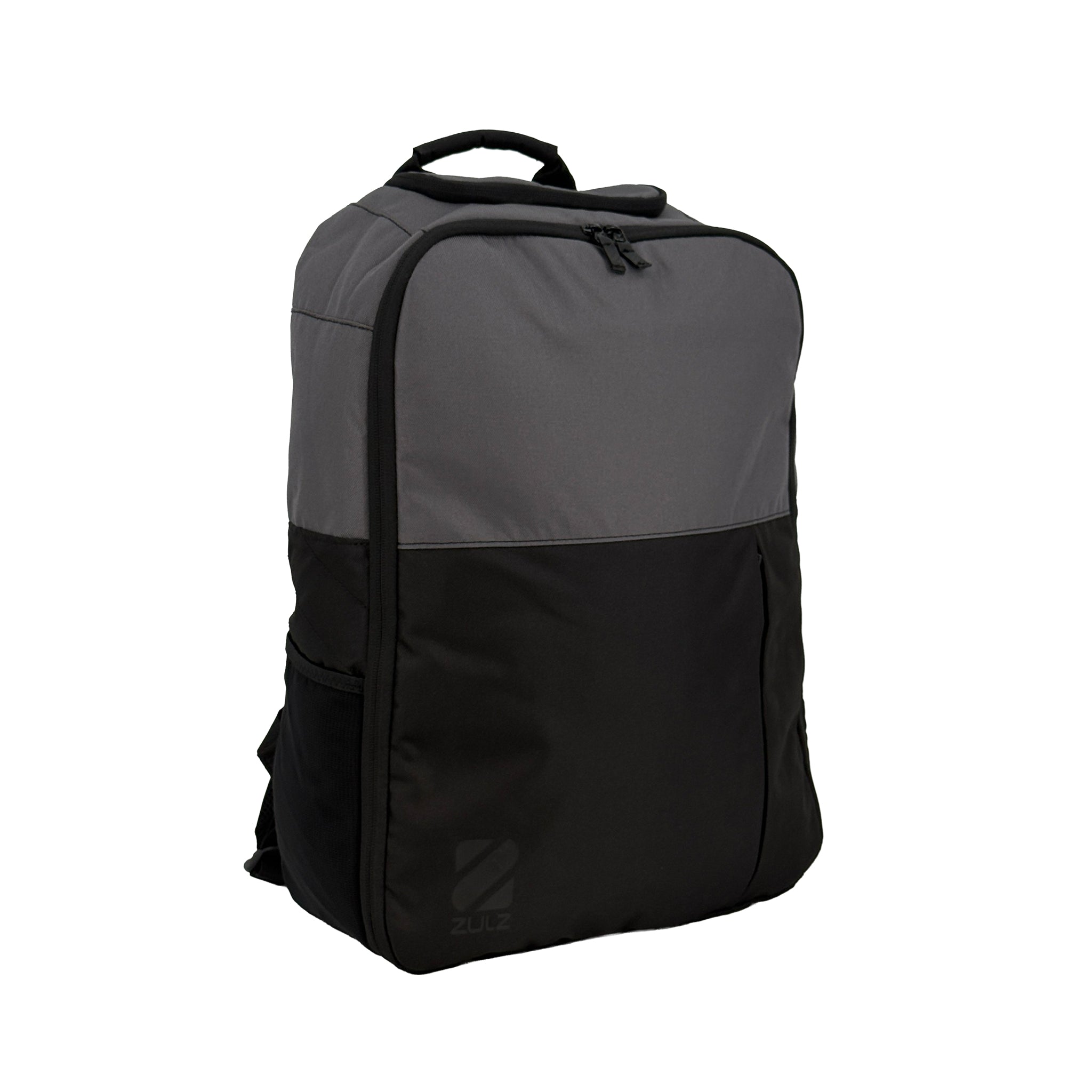 Gray and black backpack on a white background