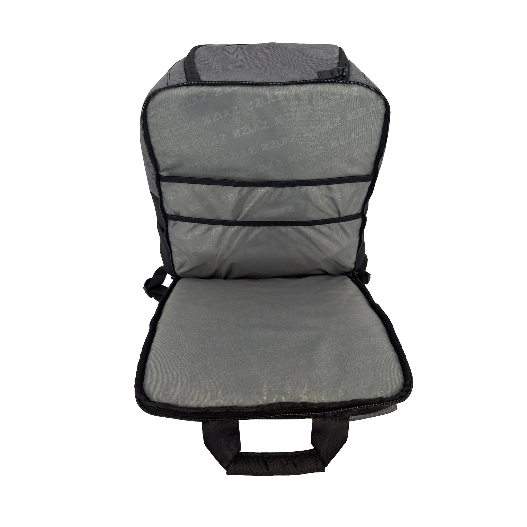 Gray backpack showing laptop sleeves