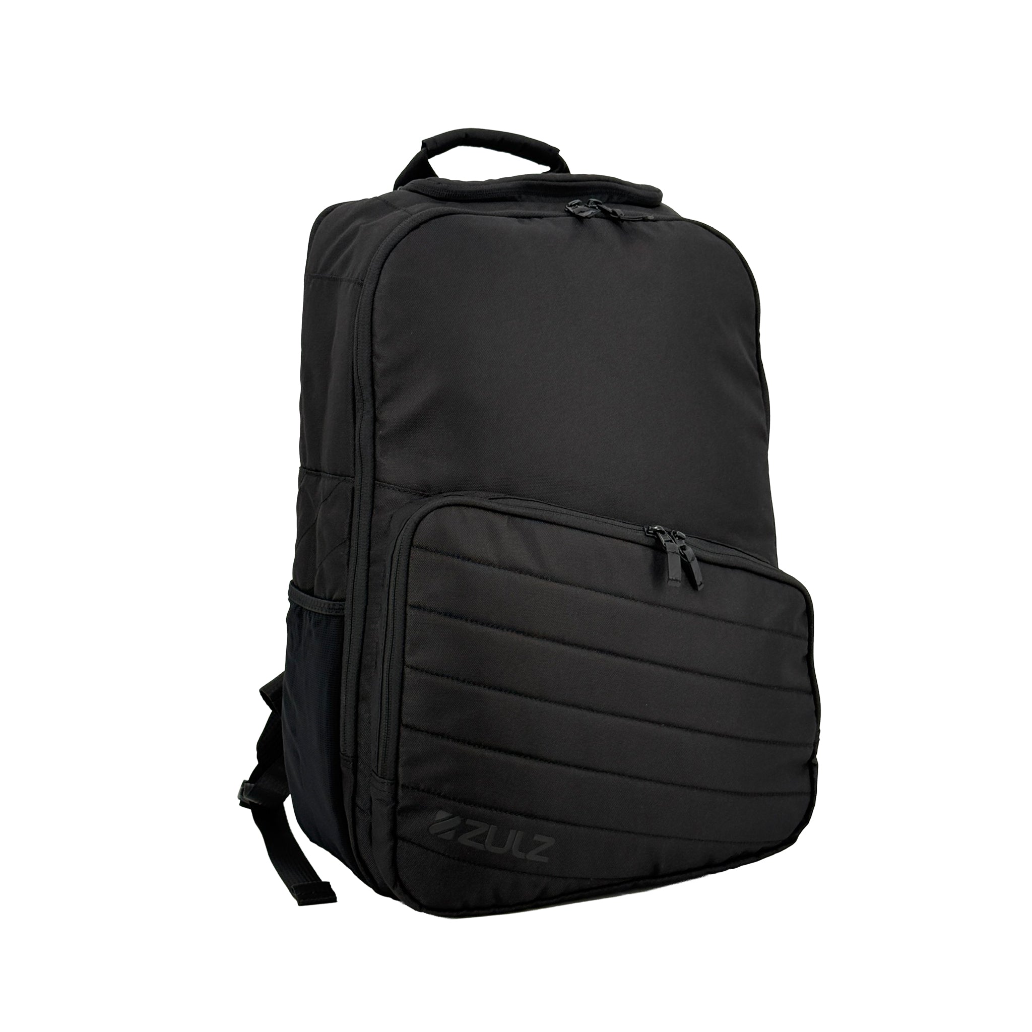 Black backpack with ZULZ branding on a white background
