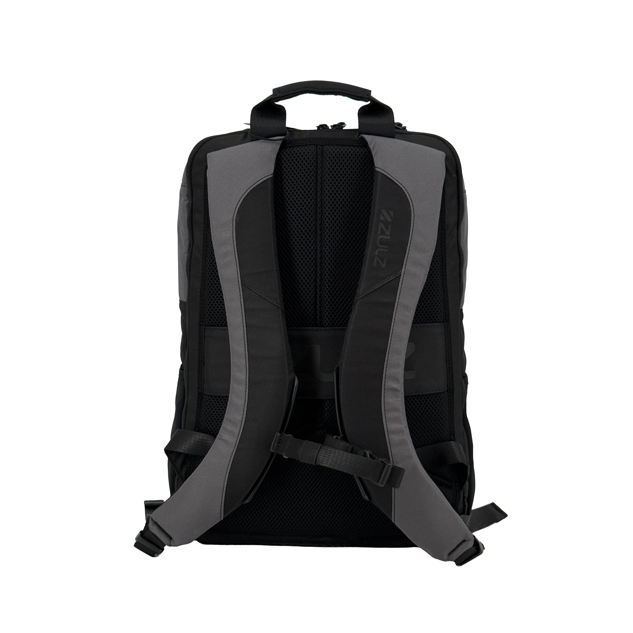 Black and gray backpack on a white background