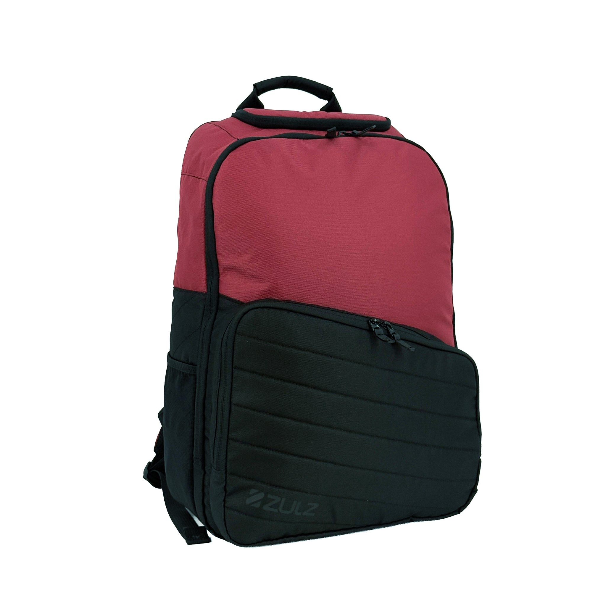 Red and black backpack with Zulz branding on a white background