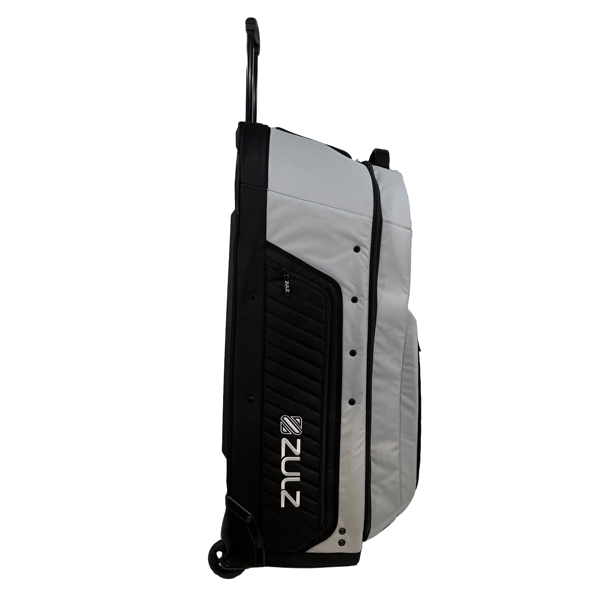 Light gray rolling gearbag on a white background