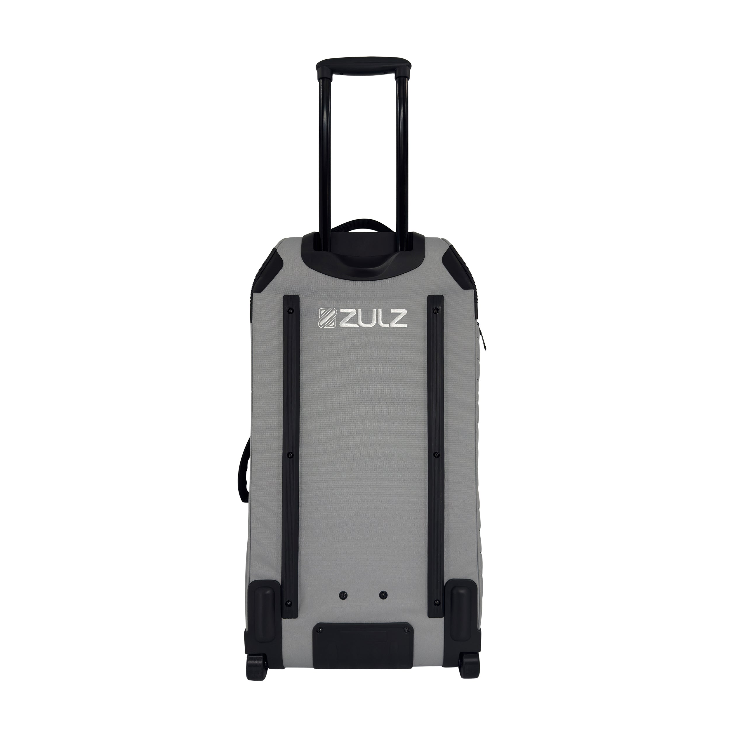 Gray suitcase with black accents and 'ZULZ' branding on a white background
