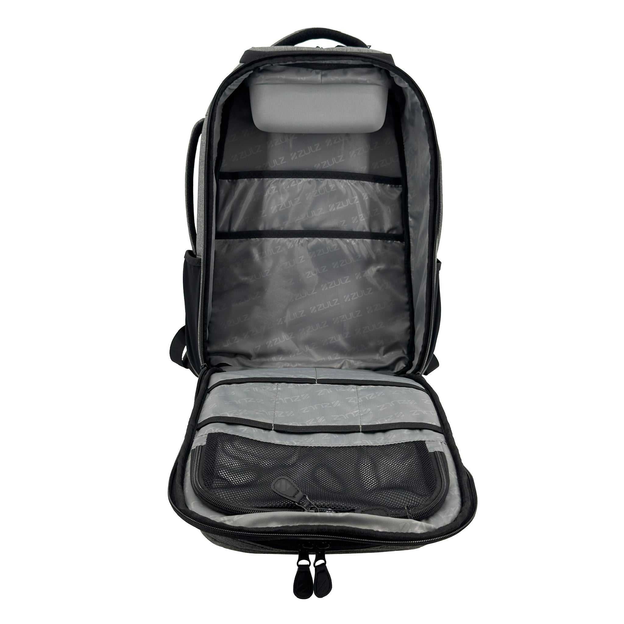 Charcoal Gray main opening showing pockets and organization on white background